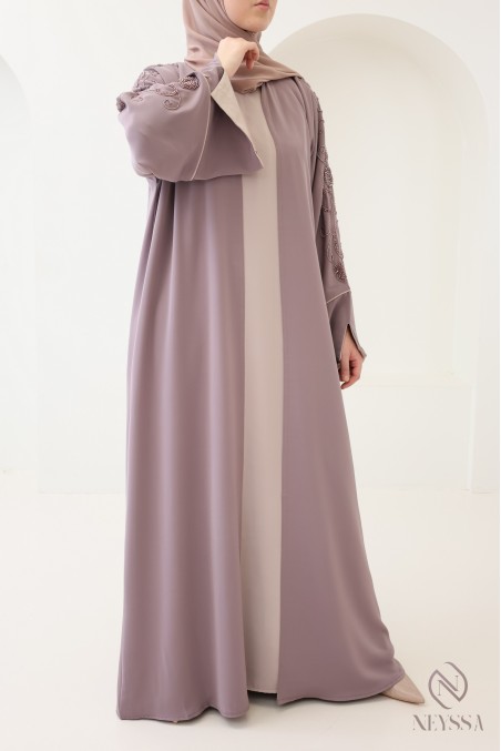 Abaya Dubai mit Kimono mit Perlenstickerei, trendiges Eid-Outfit