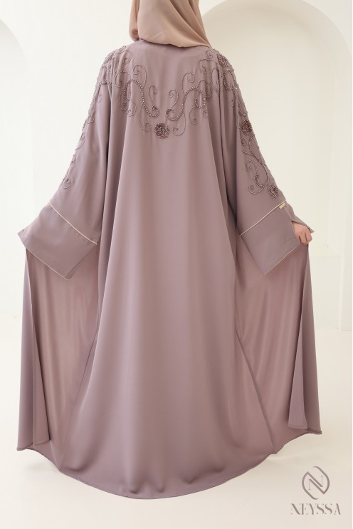 Dubai abaya with embroidered pearl kimono, trendy Eid outfit