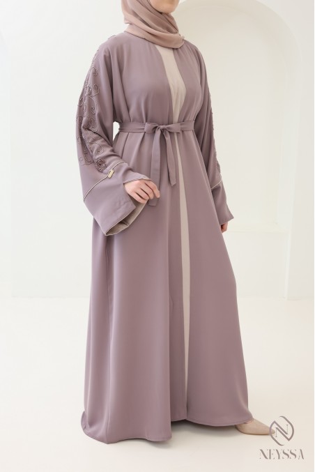 Abaya Dubai mit Kimono mit Perlenstickerei, trendiges Eid-Outfit