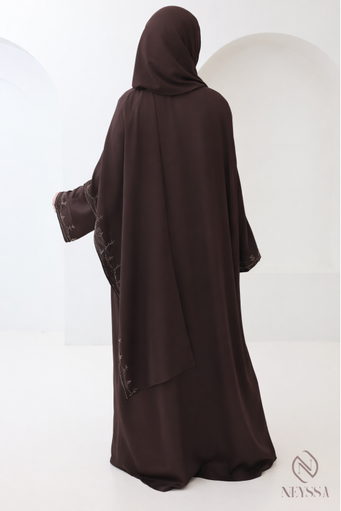 Abaya Dubaï kimono avec châle intégré, motifs de perles brodés