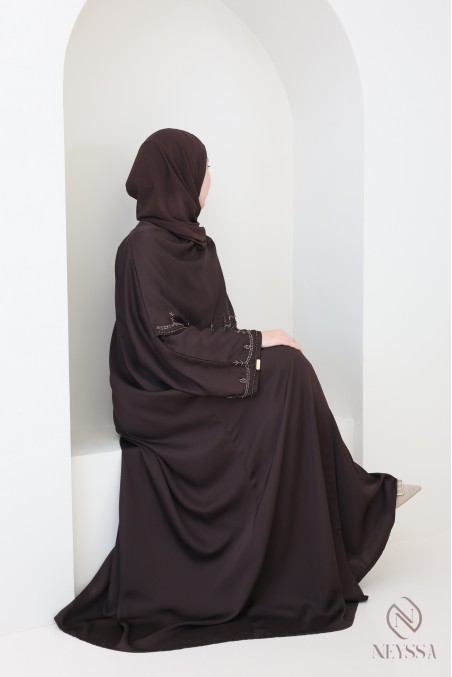 Abaya Dubaï kimono avec châle intégré, motifs de perles brodés