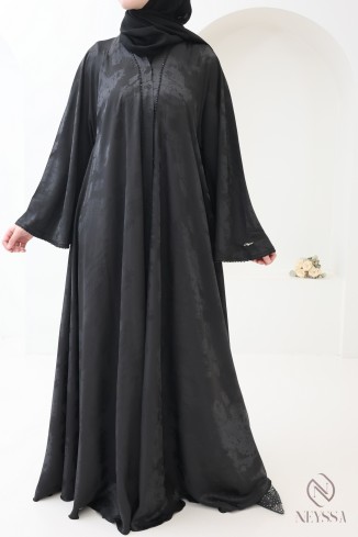 Luxuriöse Kimono-Abaya Dubai mit Umbrella-Schnitt und Holzverzierung