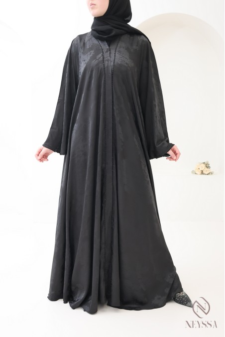 Abaya kimono Dubaï de luxe coupe umbrella noir boisée