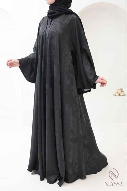 Abaya kimono Dubaï de luxe coupe umbrella noir boisée