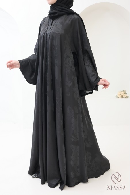 Luxury Dubai kimono abaya with umbrella cut in wooded black