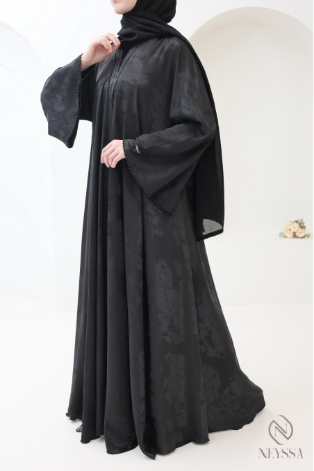 Luxury Dubai kimono abaya with umbrella cut in wooded black