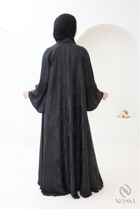 Luxuriöse Kimono-Abaya Dubai mit Umbrella-Schnitt und Holzverzierung