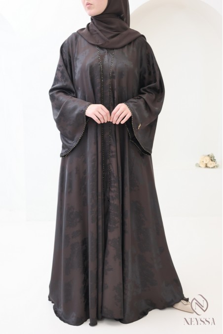 Luxury Dubai kimono abaya with chocolate pearls for women