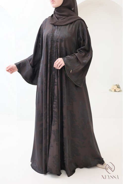 Luxuriöse Kimono-Abaya Dubai mit schokoladenbraunen Perlen