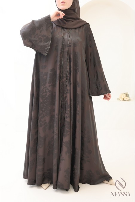 Abaya kimono Dubaï de luxe avec perles chocolat pour femme
