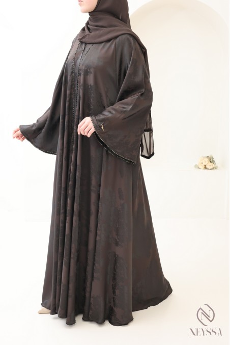 Luxury Dubai kimono abaya with chocolate pearls for women