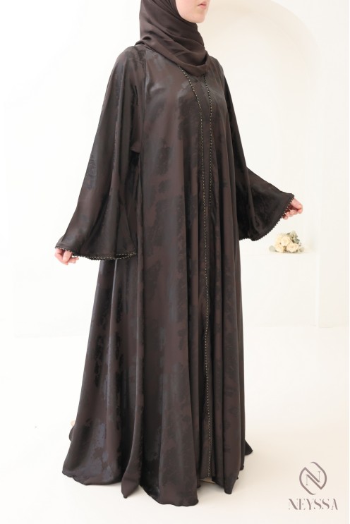 Luxuriöse Kimono-Abaya Dubai mit schokoladenbraunen Perlen
