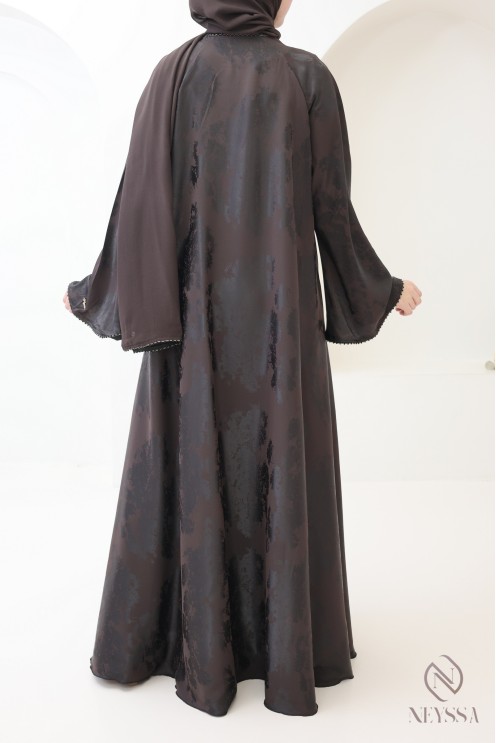 Luxuriöse Kimono-Abaya Dubai mit schokoladenbraunen Perlen