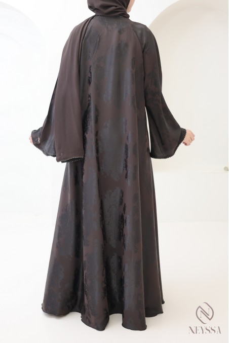 Luxury Dubai kimono abaya with chocolate pearls for women