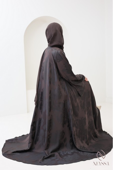 Abaya kimono Dubaï de luxe avec perles chocolat pour femme