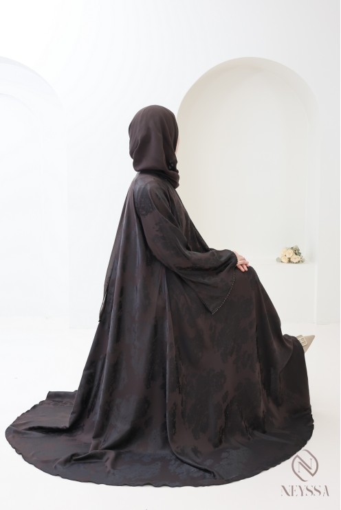 Luxury Dubai kimono abaya with chocolate pearls for women