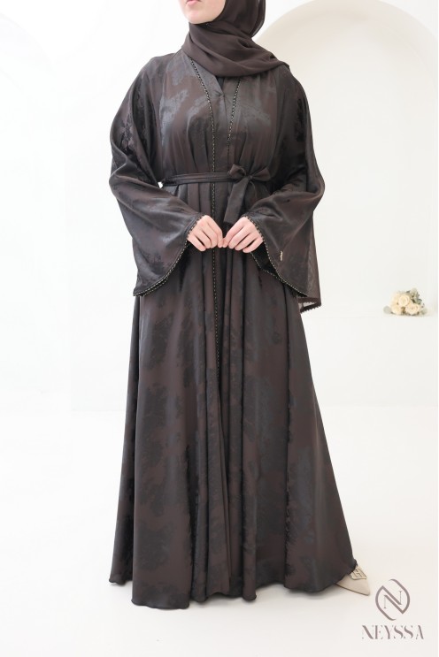 Luxury Dubai kimono abaya with chocolate pearls for women