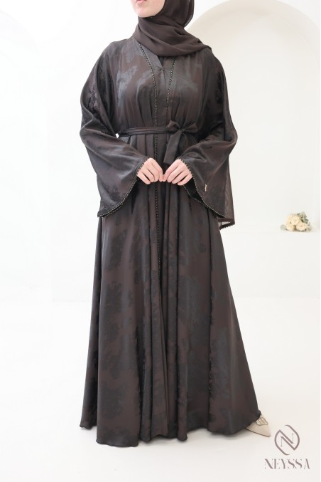 Luxuriöse Kimono-Abaya Dubai mit schokoladenbraunen Perlen