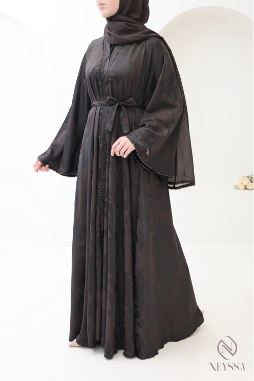 Luxury Dubai kimono abaya with chocolate pearls for women