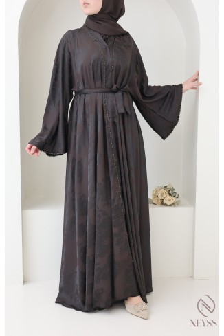 Luxuriöse Kimono-Abaya Dubai mit schokoladenbraunen Perlen