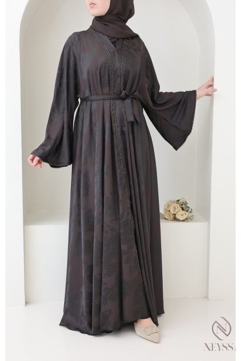 Abaya kimono Dubaï de luxe avec perles chocolat pour femme