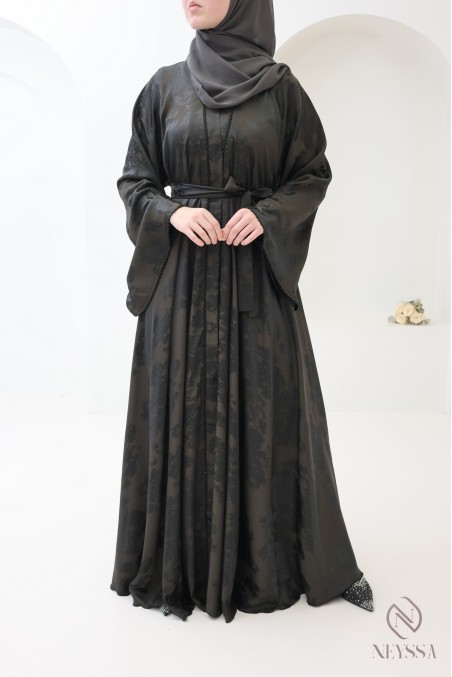 Abaya kimono Dubaï 3 pièces soie de nidah coupe évasée