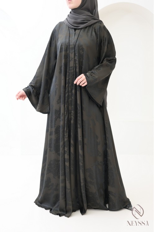 Abaya kimono Dubaï 3 pièces soie de nidah coupe évasée