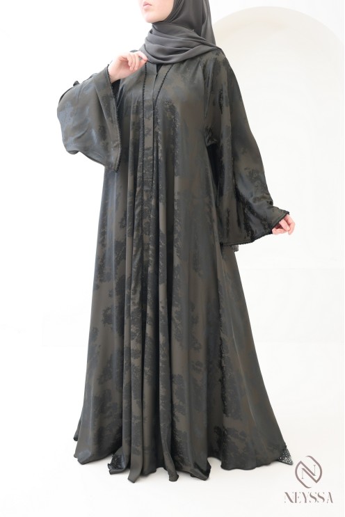Abaya kimono Dubaï 3 pièces soie de nidah coupe évasée