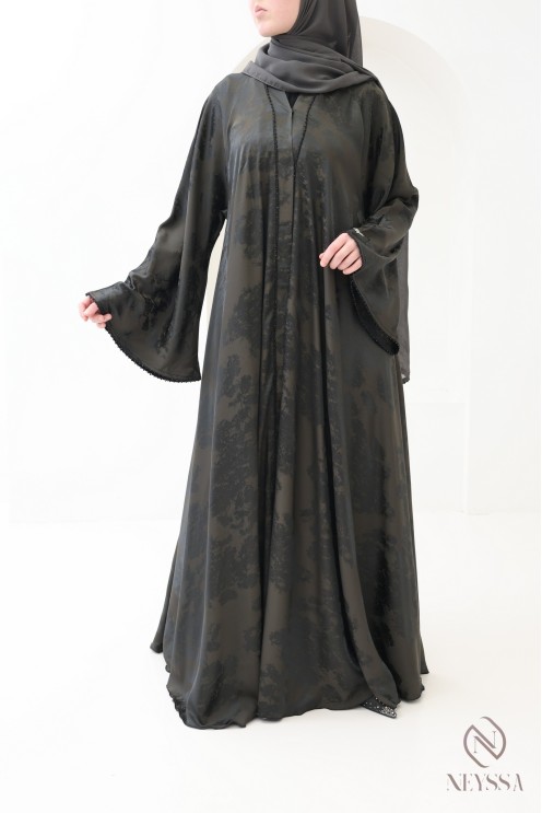 3-teilige Kimono-Abaya Dubai aus Nidah-Seide mit ausgestelltem Schnitt