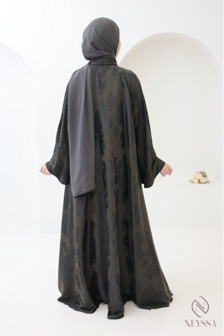 Abaya kimono Dubaï 3 pièces soie de nidah coupe évasée