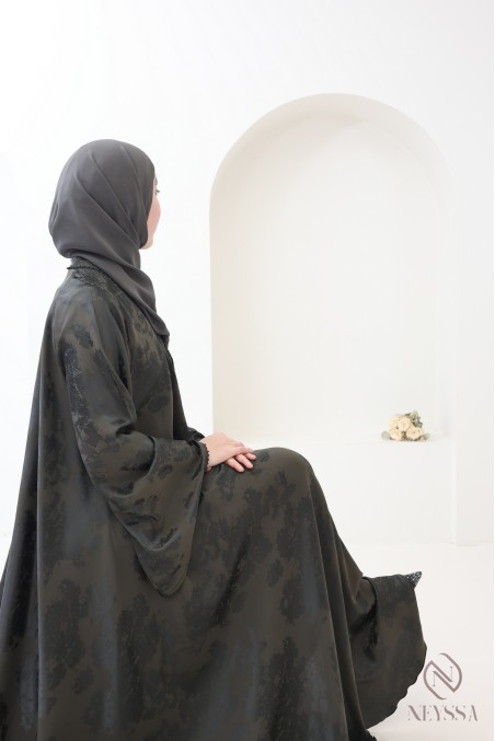 Abaya kimono Dubaï 3 pièces soie de nidah coupe évasée