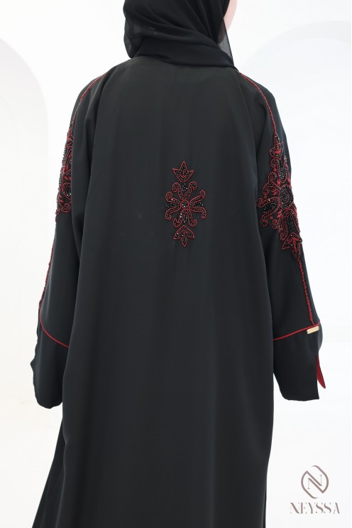 Modern Dubai kimono abaya with beaded patterns, for veiled women