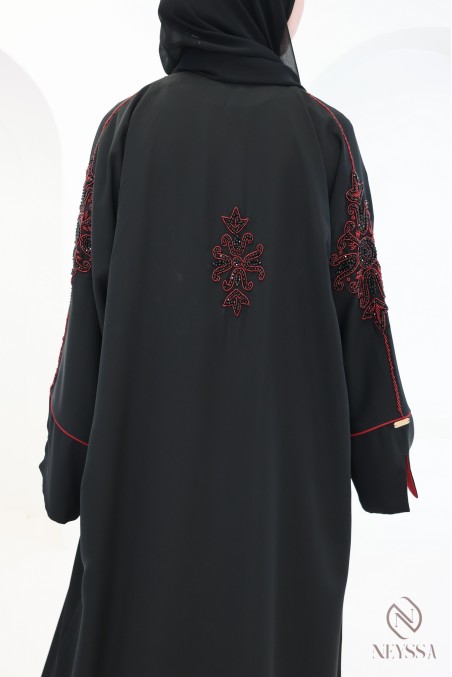 Modern Dubai kimono abaya with beaded patterns, for veiled women