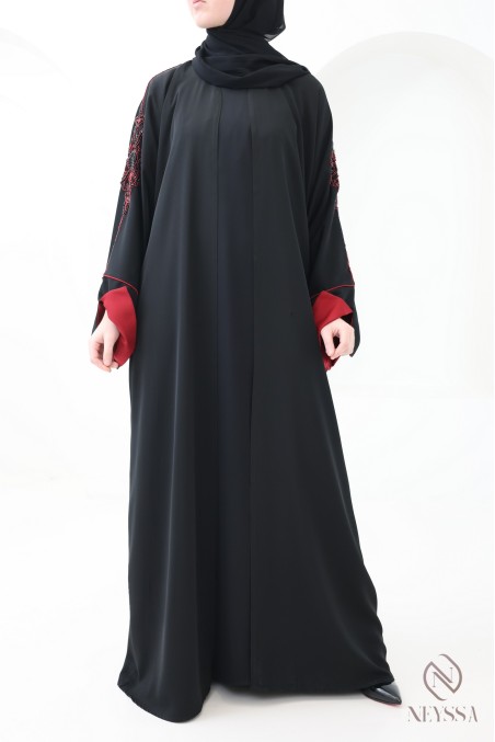 Modern Dubai kimono abaya with beaded patterns, for veiled women