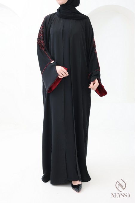 Modern Dubai kimono abaya with beaded patterns, for veiled women