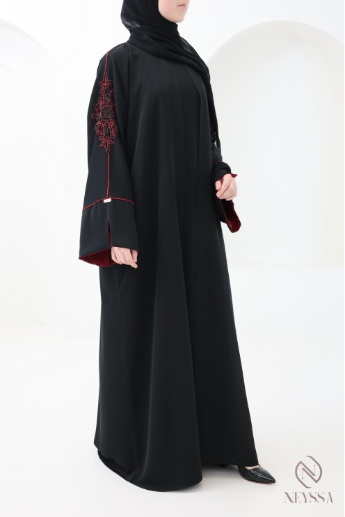 Modern Dubai kimono abaya with beaded patterns, for veiled women