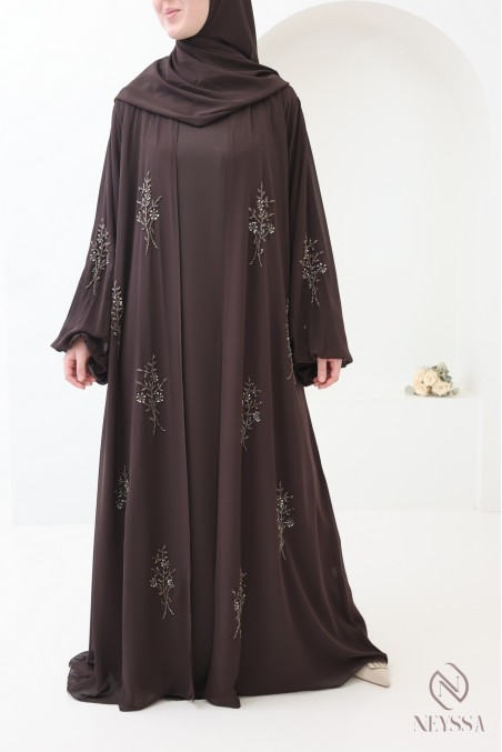 Abaya Dubaï kimono 4 pièces en mousseline femme voilée tendance