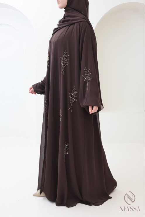Abaya Dubaï kimono 4 pièces en mousseline femme voilée tendance