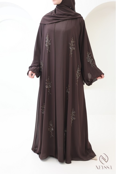 Abaya Dubaï kimono 4 pièces en mousseline femme voilée tendance