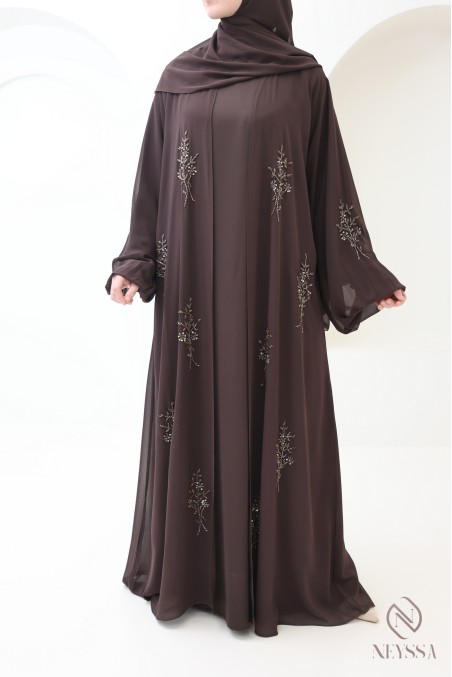 Dubai kimono abaya, 4 pieces, chiffon, trendy veiled women's wear