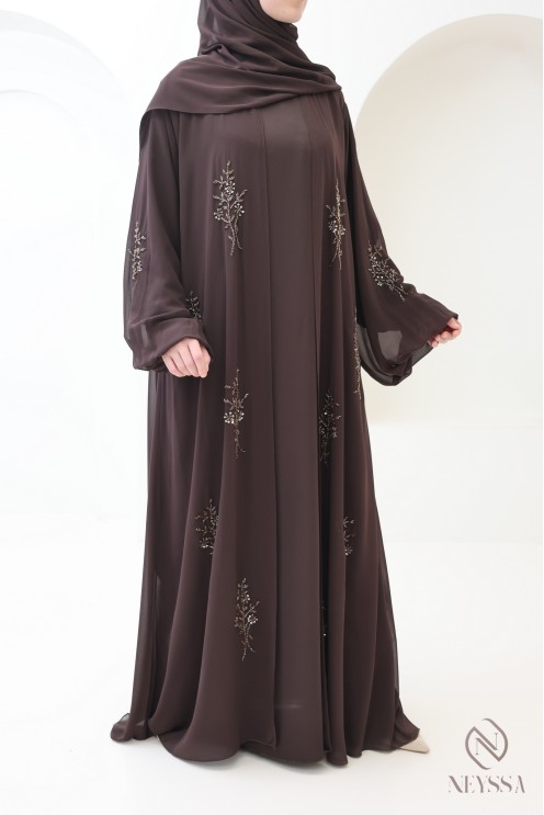 Abaya Dubai Kimono 4-teilig aus Chiffon für Damen
