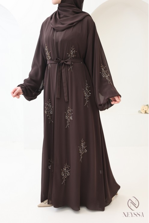 Dubai kimono abaya, 4 pieces, chiffon, trendy veiled women's wear