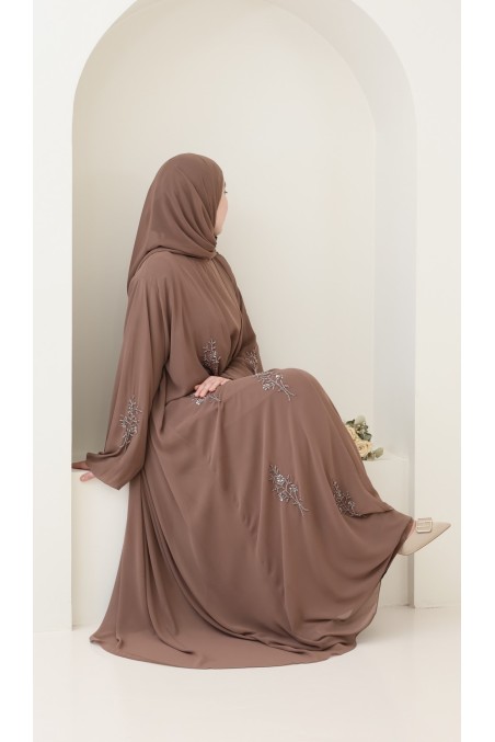 Dark taupe 4-piece Dubai kimono abaya, Neyssa women's clothing