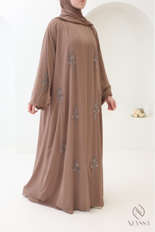 Abaya Dubaï kimono dark taupe 4 pièces, Confection Neyssa femme