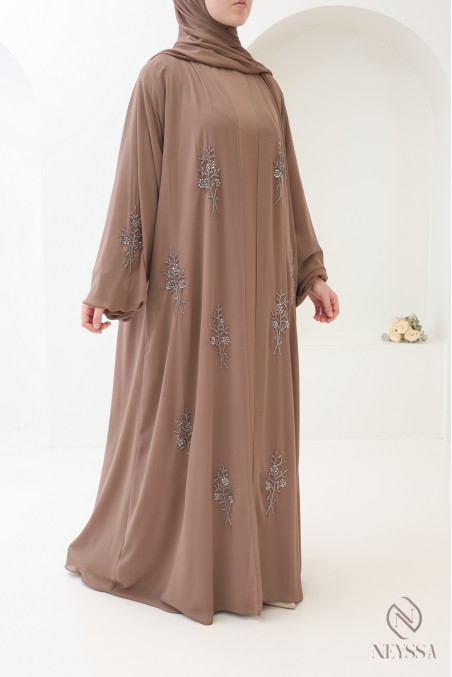 Abaya Dubaï kimono dark taupe 4 pièces, Confection Neyssa femme