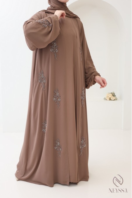 Dark taupe 4-piece Dubai kimono abaya, Neyssa women's clothing