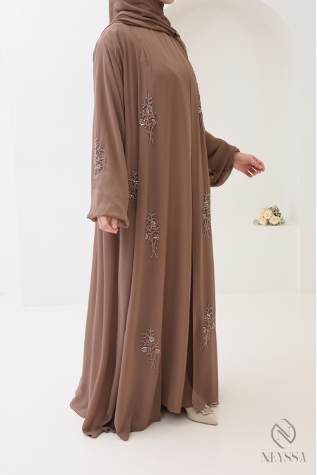 Dark taupe 4-piece Dubai kimono abaya, Neyssa women's clothing