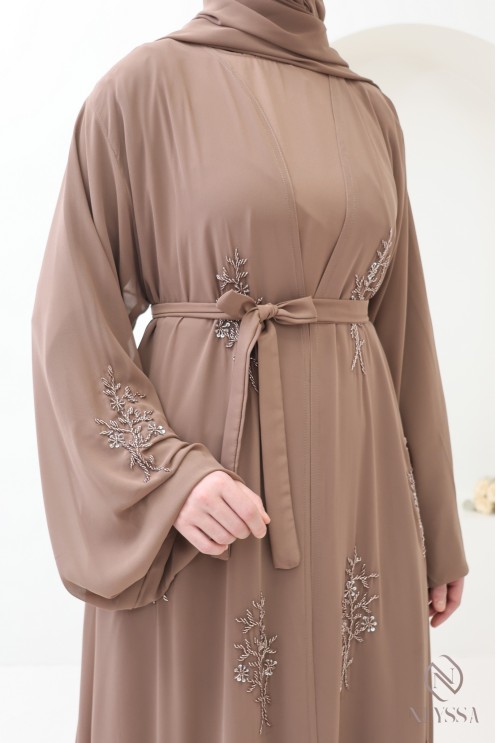 Dark taupe 4-piece Dubai kimono abaya, Neyssa women's clothing