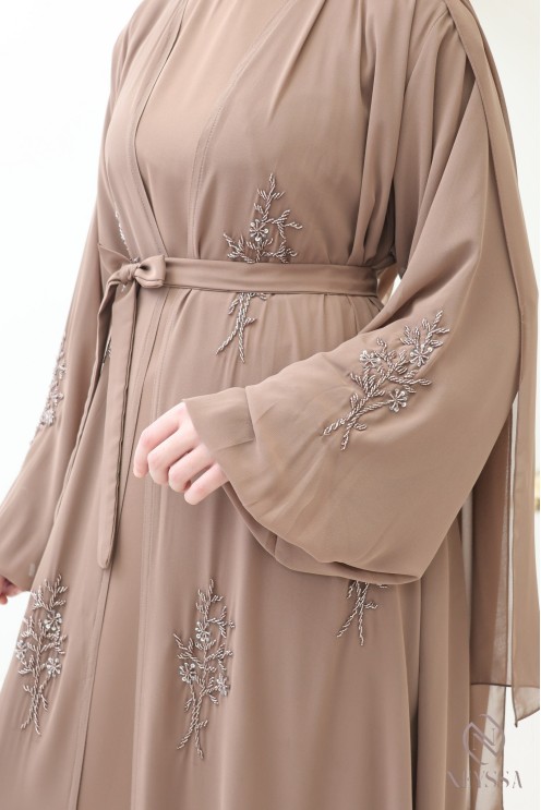 Dark taupe 4-piece Dubai kimono abaya, Neyssa women's clothing
