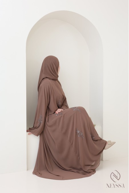 Dark taupe 4-piece Dubai kimono abaya, Neyssa women's clothing